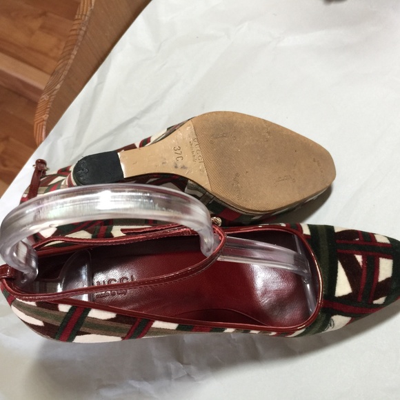 GUCCI WEDGES HEELS suede mary Janes PLATFORM 37-7RED GREEN pumps MULES clogs - Picture 8 of 10